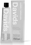 Davids Natural Charcoal Toothpaste, Peppermint, Whitening, Antiplaque, Fluoride Free, SLS Free, 160ml, Metal Tube, Tube Roller Included