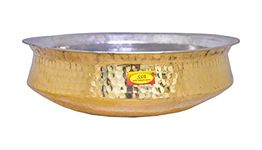 Shiv Shakti Arts Pure Brass Hammered Lagan Handi Chaffing Dish Pan with Tin Lining, Cookware and Serveware,5 litres, Yellow