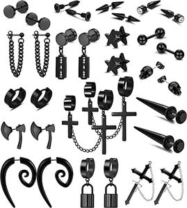 Morfetto in acciaio inox Y2K Punk Orecchini nero per gli uomini del cranio fresco Emo Goth Catene Gioielli Piercing Mens ciondola gli orecchini del cerchio della vite prigioniera Set