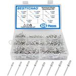 BESTYCHAO 420pcs 8 Sizes Aluminum Blind Rivets, 3.2mm 4mm Pop Rivets Assortment Kit (Silver)