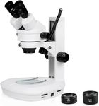 Vision Scientific VS-2EZ Binocular Zoom Stereo Microscope, 10x Widefield Eyepiece, 0.7X—4.5X Zoom Range, 3.5X—90x Magnification Range, 0.5X & 2X Auxiliary Lens, LED Illumination, Track Stand