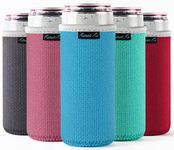 Slim Can Cooler Sleeves (5-Pack) Insulated Neoprene, White Claw Skinny Can Cooler for Seltzer - Slim Beer - Tall Can Koolie for Truly Coolies