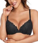 HACI Push Up Lace Bra Underwire Lift Up Perfect Shape Padded Bra Add 1 Cup Size(Black,38D)