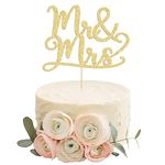 Gyufise 1 Pack Gold Glitter Mr and Mrs Cake Topper Mr Mrs Cake Decoration Mr & Mrs Cupcake Topper for Wedding Engagement Bridal Shower Anniversary Party Cake Decoration Supplies