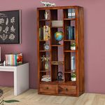 MODERN FURNITURE SHEESHAM Wood Book Shelf Wooden | Bookshelf for Home Library | Book Shelves Open Bookcase Multiple Shelf Books Rack with 2 Storage Drawers for Office & Home (Natural Brown)