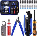 Tanstic 25Pcs Coax Cable Crimper Tool Kit, Including Coax Crimping Pliers and Coax Wire Stripper, Wire Cable Cutters F Compression Connectors and Screwdriver for Cable TV Video Audio