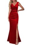 WOOSEA Women Sleeveless V Neck Split Evening Cocktail Long Dress, Red, Large