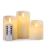 Hausware Flameless Candles Battery Operated Pillar Real Wax Flickering Moving Wick Electric LED Candle Sets 4" 5" 6" Pack of 3 with Remote Control Cycling 24 Hours Timer