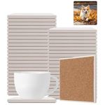 24 Pack Square Ceramic Coasters, 4 x 4 Inch Ceramic Tiles for Crafts Coasters, Blank White Tiles with Cork Backing Pads, DIY Coasters for Pouring, Mosaics, Decor