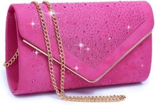 Dasein Women Rhinestone Evening Bag Faux Suede Clutch Formal Party Sparkly Purses Cocktail Wedding Handbag (Fuchsia)