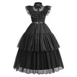 RioRand Wednesday Addams Dress Up Costume Fancy Dress Halloween Role Play Cosplay Outfits for Girls (140(9-10Years))