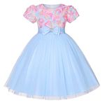 Hopscotch Girls Light Bow Applique Knee-Length Party Dress In Blue Color For Ages 7-8 Years