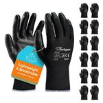 SAFEYEAR 12 Pairs Black PU Coated Safety Work Protective Gloves,Lightweight and Breathable for General Handling Work,Gardening,Builders,DIY,Delivery,Warehouse, Mechanic Men & Women Lady(Black Large)