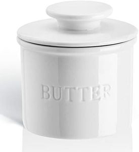 Warome Butter Keeper, Butter Crock with Water Line，French Butter Dish for Fresh Spreadable Butter，Ceramic Butter Holder-New White