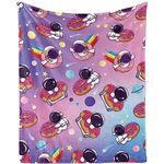 Donut Astronaut Blanket for Kids, Cute Donut and Astronaut Throw Blankets for Girls, Soft Cozy Donut Food Flannel Fleece Blankets Astronaut Blanket Throw for Couch Sofa Bed All Season, 100x130cm