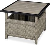 Best Choice Products Wicker Side Table with Umbrella Hole, Square PE Rattan Outdoor End Table for Patio, Garden, Poolside, Deck w/UV-Resistant Frame, Storage Space - Taupe
