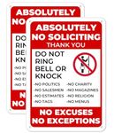 PreZiouz 2 Pack Absolutely No Soliciting Sign, 7" x 10" Do Not Ring Bell No Excuses No Exceptions Metal Sign for House Business, Made of 40 mil Rust Free Aluminum, Reflective & Weather Resistant