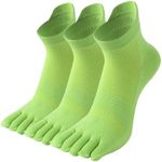 SPST Toe Socks for Men and Women, Five Finger Ankle Socks, Premium Quality Toe Socks - Long-Lasting and Durable for Everyday Use, 3 Pairs Fluorescent Green Large