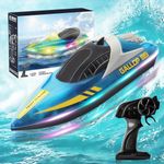 Remote Control Boat with LED Light, 120 Minutes Battery Life RC Boat Low Battery Alarm(Rechargeable), Self-Righting 9.3MPH, 2.4GHz Remote Control Boat for Kids/Adults, For Pools/Lakes Speed Boats