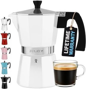 Zulay Moka Pot Espresso Stovetop Coffee Maker - Leak-Proof, Stainless Steel, Easy to Clean, Heat Resistant Handle & Knob - for Authentic Cuban & Italian Style Espresso - Makes 12 Espresso Cups - White