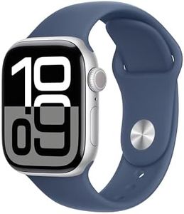 Apple Watch Series 10 [GPS + Cellular 42 mm] Smartwatch with Silver Aluminium Case with Denim Sport Band- S/M. Fitness Tracker, ECG App, Always-On Retina Display, Water Resistant