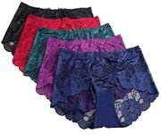 SEISILUORA Women's Sexy Lace Panties lady knickers women Lingerie Underwear Briefs Floral Lace Boy Short (Black, Red, Dark Blue, Dark Green, Purple, M)