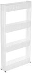 Amazon Brand - Solimo Plastic 4 Layer Slim Freestanding Storage Kitchen Organizer Rack With Wheels (White, Tiered Shelf)