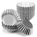 Egg Tart Mould, 30pcs Circular Tart Tins for Baking, Stainless Steel Fluted Design Mini Tart Pan Molds Reusable Baking Tools