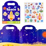 ASTARON Reusable 3D Sticker Scenes Book for 2 3 4 Year Old Toddlers, Jelly Sticker Game Educational Sensory Learning Toy, Travel Stickers and Busy Book, Space