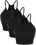 ODODOS Women's Crop Camisole 3-Pack Washed Seamless Rib-Knit Crop Tank Tops, Black Black Black, X-Small/Small