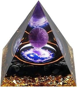 Orgone Pyramid, Amethyst Healing Crystal Pyramid and Orgonite Healing Stones, Protection Crystal Energy Generator for Yoga, Meditation, Stress Reduce