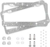 Crystal Bling License Plate Frames for Women - 2 Pack Handcrafted Acrylic Bedazzled Cover, Clear Crystal Stainless Steel Girly Queen Sparkle License Plate Frame Cute Diamond Shiny Black Sparkly Cover