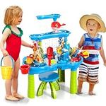 Doloowee Sand and Water Table for Toddlers, Water Play Table Summer Beach Toys Summer Outdoor Toys for Boys Girls 3 4 5 6 years old