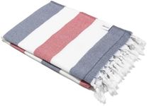 InfuseZen Soft Terryback Large Turkish Towel, Striped Terry Backed Peshtemal Bath Towel, Gym and Beach Towel, Thin Oversized Hammam Towel, Plus Size Fouta (Red Navy)