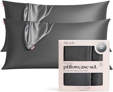 Kitsch Satin Pillowcase with Zipper for Hair and Skin, Softer Than Silk Pillow Cases, 2 Pack Cooling Pillow Covers, Machine Washable, Wrinkle-Free Satin King Size Pillow Cases Set of 2, 19x36 Charcoal