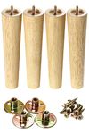 GOSCHE Wooden Chair Table Legs, 25cm Furniture Legs Set of 4, Modern Style Replacement Furniture Feet for Bed Cabinet Couch Cupboard Armchair, Family DIY Sofa Legs with Screws Mounting Plate