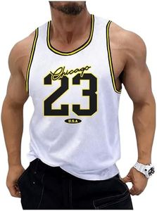 SHENHE Men's Jersey Tank Graphic Crew Neck Sleeveless Hip Hop Basketball Workout Tank Shirt White Small