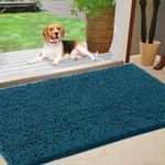 IM HOME Durable Chenille Absorbent Outoor Doormat 36" x 60", Muddy Washable Door Mats for Dog Non Slip Heavy Indoor Doormat Soft Front Inside Doormat for Entryway, Mud Dog Paws, Patio Teal Blue