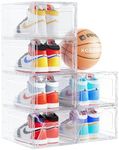 Delamu Large Sturdy Shoe Organizer, 6 Pack Plastic Shoe Storage Boxes with Magnetic Door, Clear Shoe Boxes Stackable for Closet, Shoe Containers for Sneaker Storage, Display Shoe Case for US Size 12