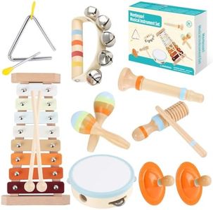 Ranqibo Musical Instruments for Toddlers - Eco-Friendly Wooden Percussion Set with Xylophone, Tambourine, and Maracas in Neutral Colors - Montessori Toys for Perfect Educational Gift for Kids