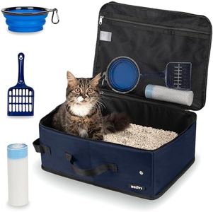 Portable Cat Travel Litter Box with Lid and 10 Pcs Disposable Liner Bags, Leak-Proof & Collapsible, Easy Clean Odor-Control Cat Travel Essentials for Car, Hotel, Airplane, Camping,Trips Navy