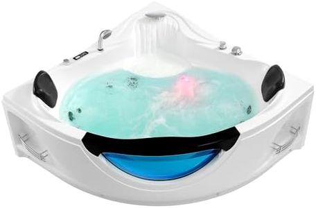 Empava Corner Whirlpool Bathtub with Heater,2 Person Jetted Tub with Light,Spa Hydromassage with Chromatherapy,Acrylic,59 in