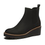 Athlefit Women's Chelsea Wedge Boots Elastic Platform Lug Sole Slip on Wedge Ankle Booties, Black, 8