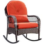 COSTWAY Garden Rattan Rocking Chair, Wicker Rocking Armchair Relax Rocker Lounge Chair with Lumbar Pillow & Cushion, Outdoor Furniture Patio Rocking Seat for Porch Lawn Deck (Red, 84x59x95cm)