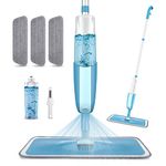 Spray Floor Mop, PAPCLEAN Microfibre Spray Mop with 3 Reusable Pads and 410ML Refillable Bottle, 360 Degree Spin Mop Suitable for Hardwood, Marble, Tile, Laminate, or Ceramic Floors - Cyan Blue