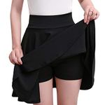 Womens High Waisted A-line Pleated Mini Skater Skirt Solid Color Casual Flared Ruffle Skorts(UK 16/Tag 3XL) Black