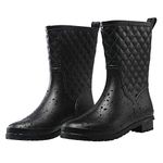 Petrass Women Outdoor Rain Boots Black, Waterproof Lady's Rainwear Mid Calf, Lightweight Cute Rain Booties for Ladies, Fashion Comfortable Garden Shoes, Black 8.5