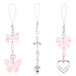 3 Pack Aesthetic Phone Charms Y2K Cell Phone Charms Cute Phone Charm Pink Butterfly Heart Shape Phone Charm for Phone Bag Purse Backpack Camera Decor