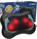 Zyllion Shiatsu Back and Neck Massager - Cordless Rechargeable 3D Kneading Massage Pillow with Heat for Muscle Pain Relief - Black (ZMA-13RB-BK)