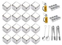 Anlising 16 Pieces Stainless Steel Ice Cubes, Reusable Ice Cube, Whiskey Stones, Reusable Wine Stones, Stainless Steel Whiskey Stones, for Cooled Beverages, Whiskey, Beer, for Party Holiday Wedding